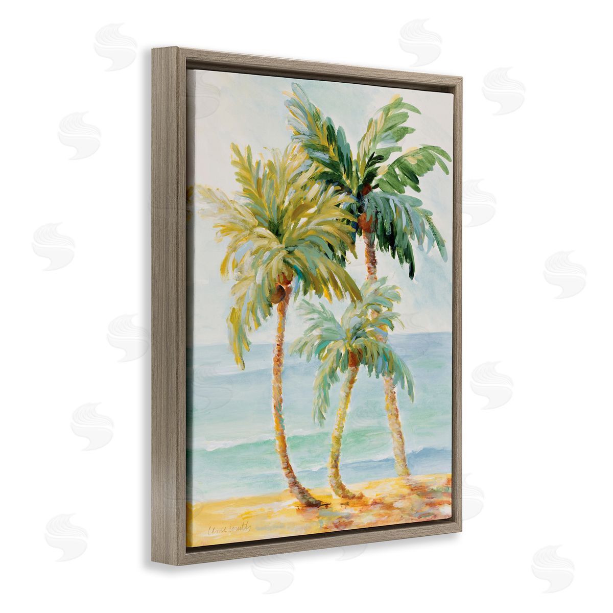Tropical Palm Trees on Sand Brown Floating Frame Canvas Wall Art, Home Decor by Lanie Loreth