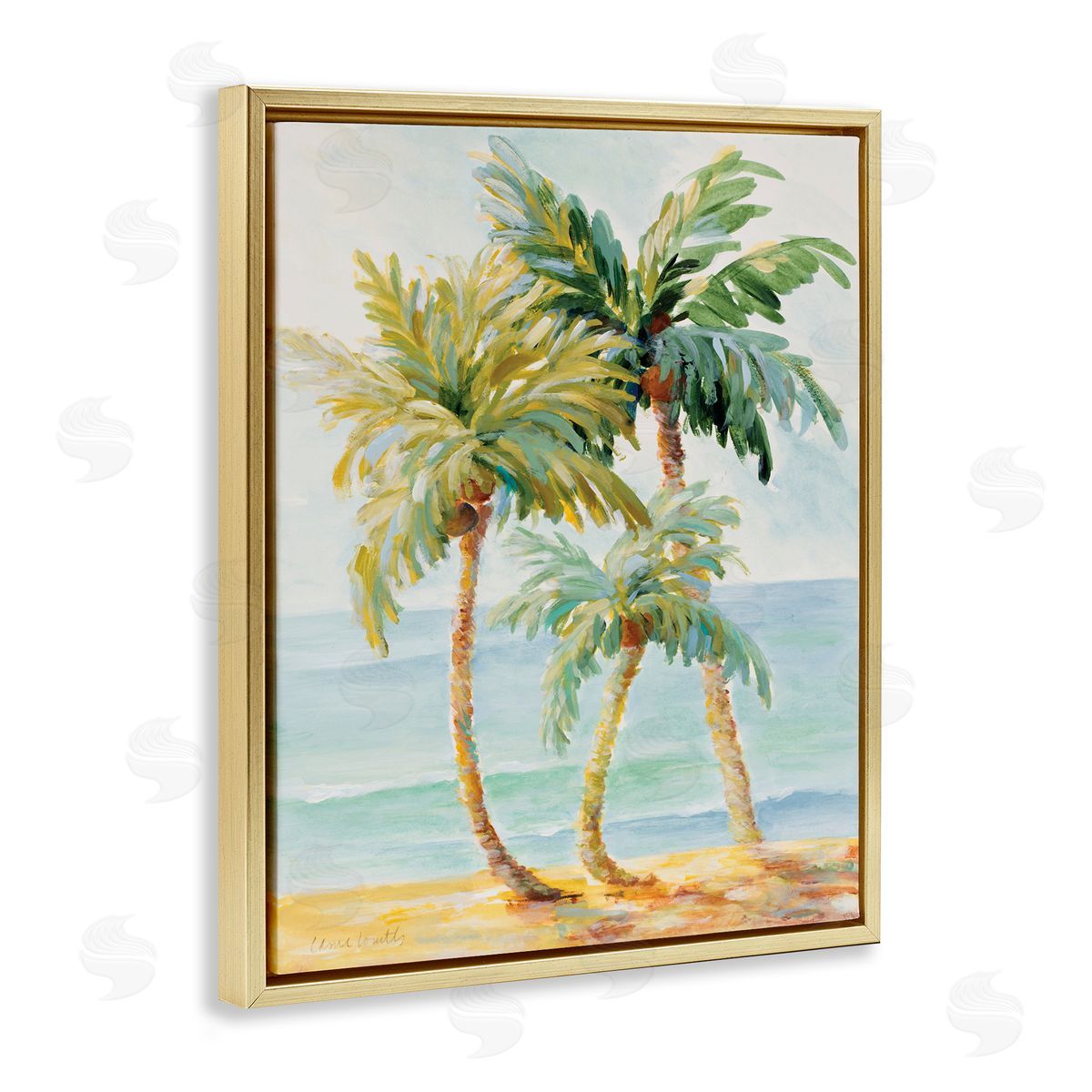 Tropical Palm Trees on Sand Gold Floating Frame Canvas Wall Art, Home Decor by Lanie Loreth