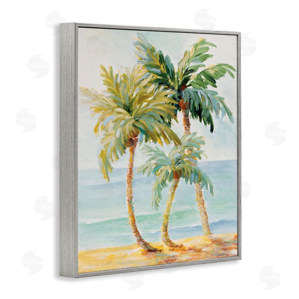 Tropical Palm Trees on Sand Grey Frame Print Wall Art, Home Decor by Lanie Loreth