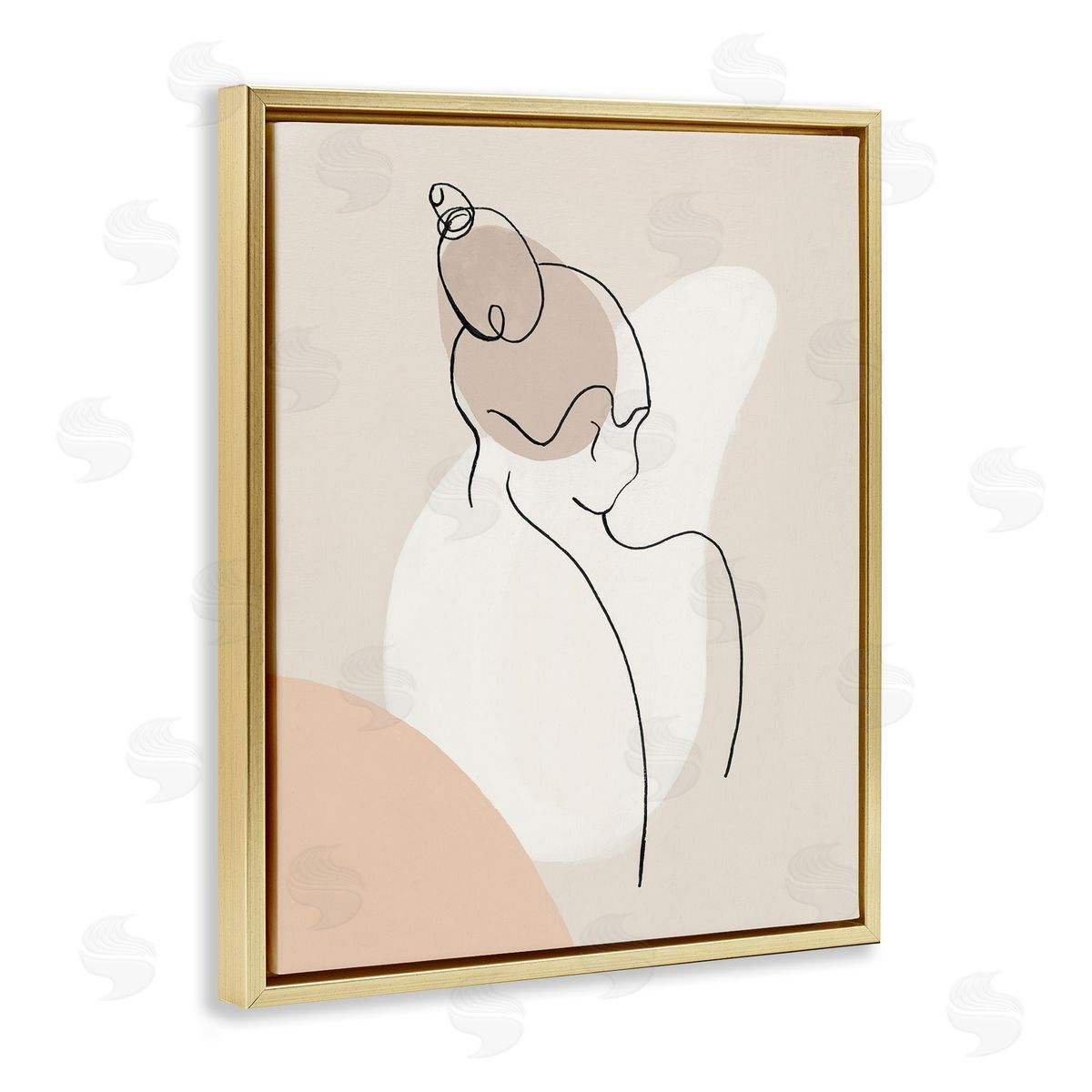 Patricia Pinto Abstract Female Line Drawing over Abstract Shapes Gold Floater Frame Canvas Art