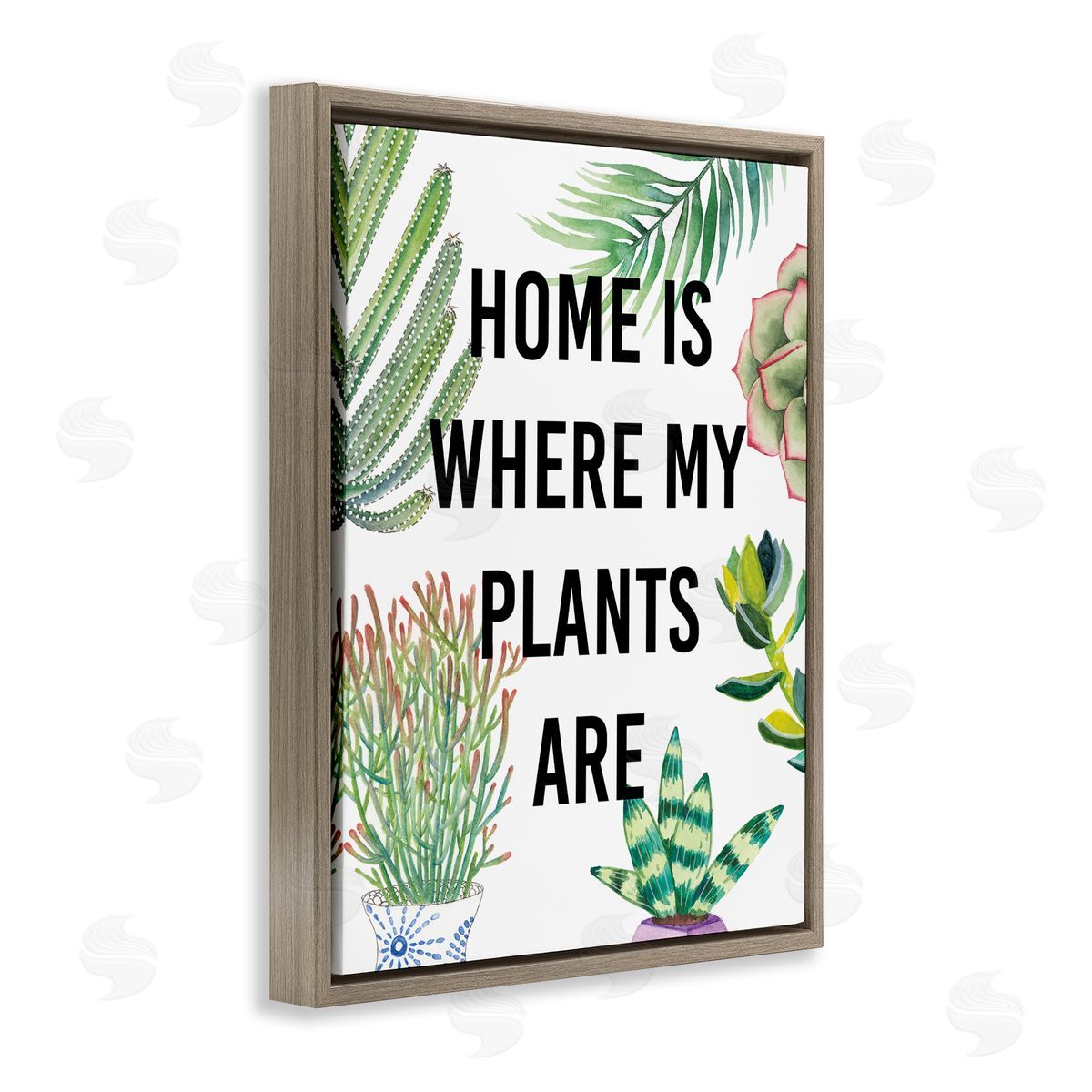 Studio W Home Is Where Plants Are Phrase Potted Foliage Brown Floater Frame Canvas Art