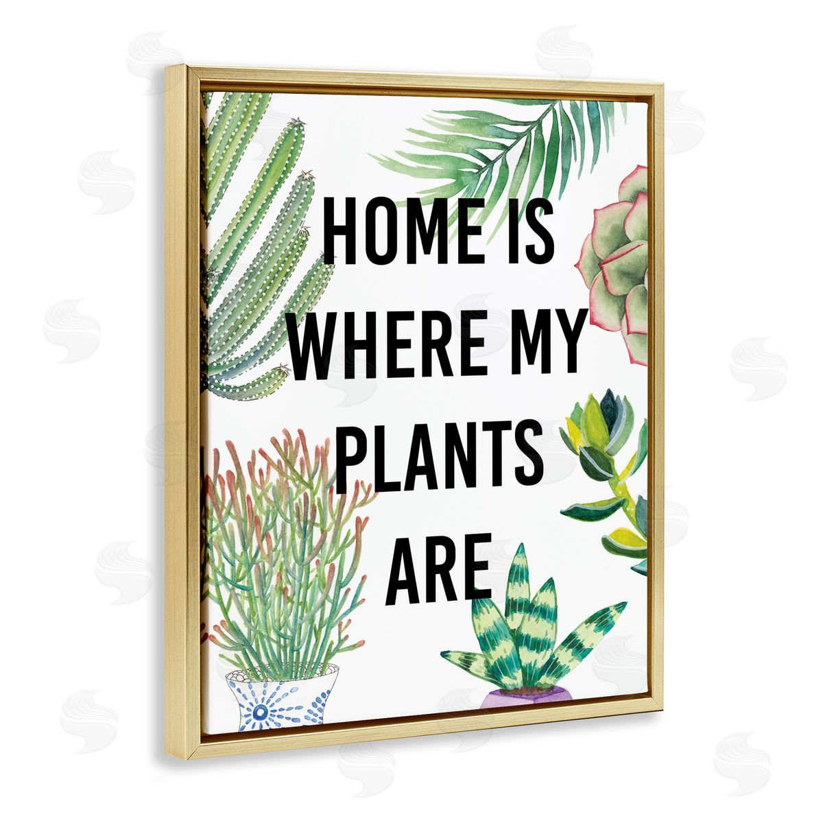 Studio W Home Is Where Plants Are Phrase Potted Foliage Gold Floater Frame Canvas Art