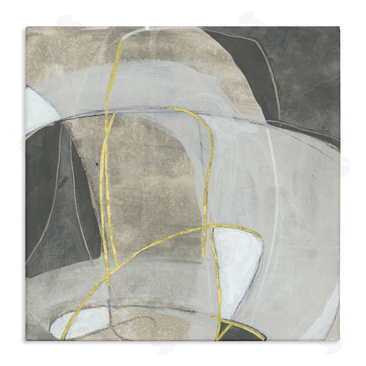 June Erica Vess Curved Shape Abstraction Grey Beige Gold Canvas Wall Art