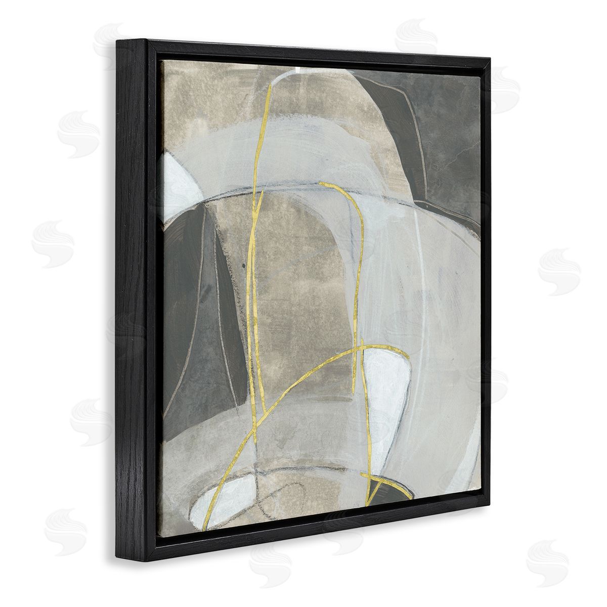 June Erica Vess Curved Shape Abstraction Grey Beige Gold Black Floater Frame Canvas Art