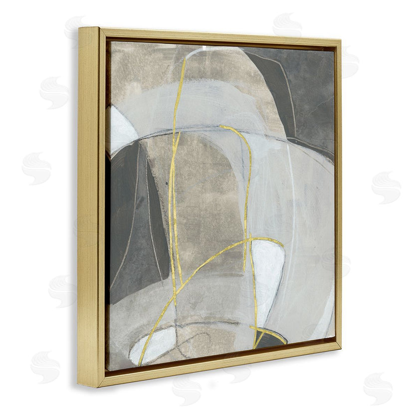 June Erica Vess | Curved Shape Abstraction Grey Beige Gold