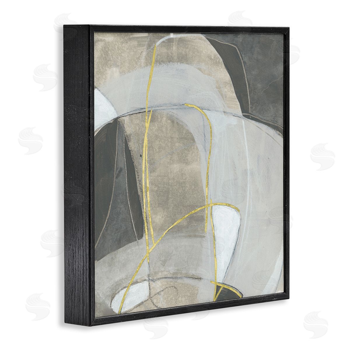 June Erica Vess Curved Shape Abstraction Grey Beige Gold Black Framed Giclee Wall Art