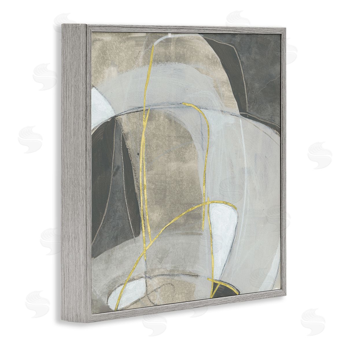 June Erica Vess Curved Shape Abstraction Grey Beige Gold Gray Framed Giclee Wall Art