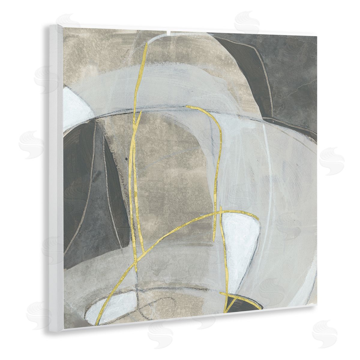 June Erica Vess Curved Shape Abstraction Grey Beige Gold Wall Plaque Art