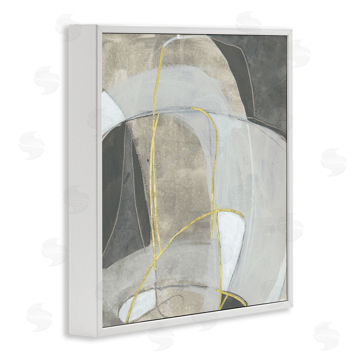June Erica Vess Curved Shape Abstraction Grey Beige Gold White Framed Giclee Wall Art