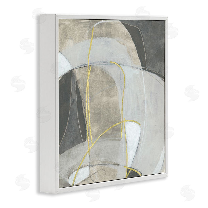 June Erica Vess | Curved Shape Abstraction Grey Beige Gold