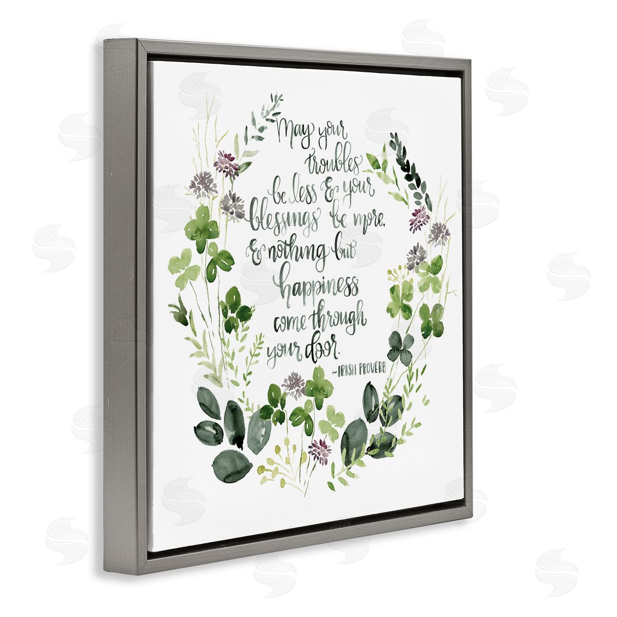 Troubles Be Less Irish Proverbs Grey Floating Frame Canvas Wall Art, Home Decor by Jennifer Paxton Parker