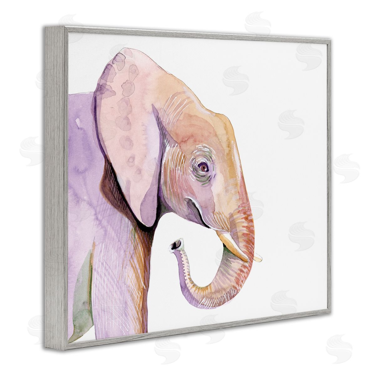 Alicia Ludwig Happy Elephant Smile Purple Red Safari Animal Gray Framed Giclee Wall Art