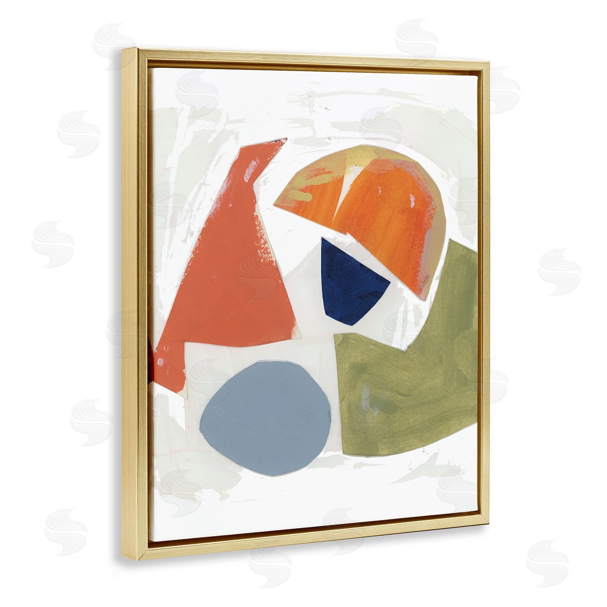 Unknown Artist Abstract Shape Collage Orange Green Blue Gold Floater Frame Canvas Art