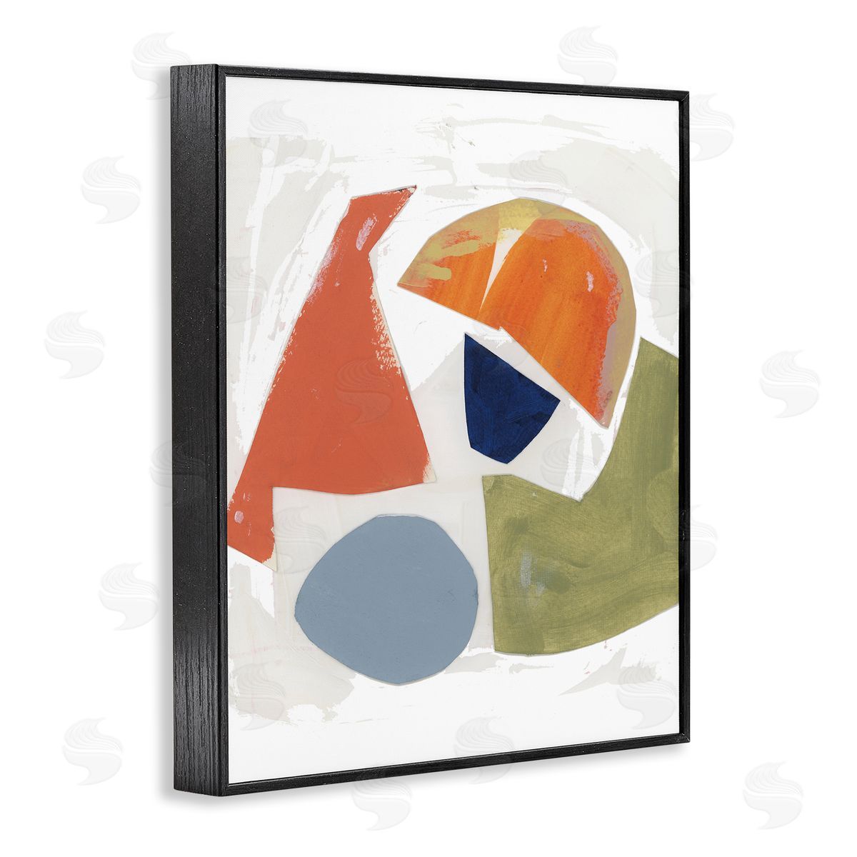 Unknown Artist Abstract Shape Collage Orange Green Blue Black Framed Giclee Wall Art