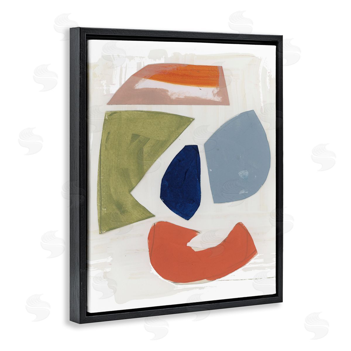 Unknown Artist Collage of Abstract Shapes Green Orange Blue Black Floater Frame Canvas Art