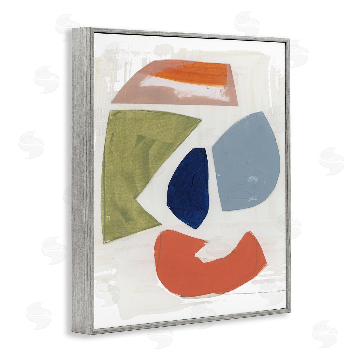 Unknown Artist Collage of Abstract Shapes Green Orange Blue Gray Framed Giclee Wall Art