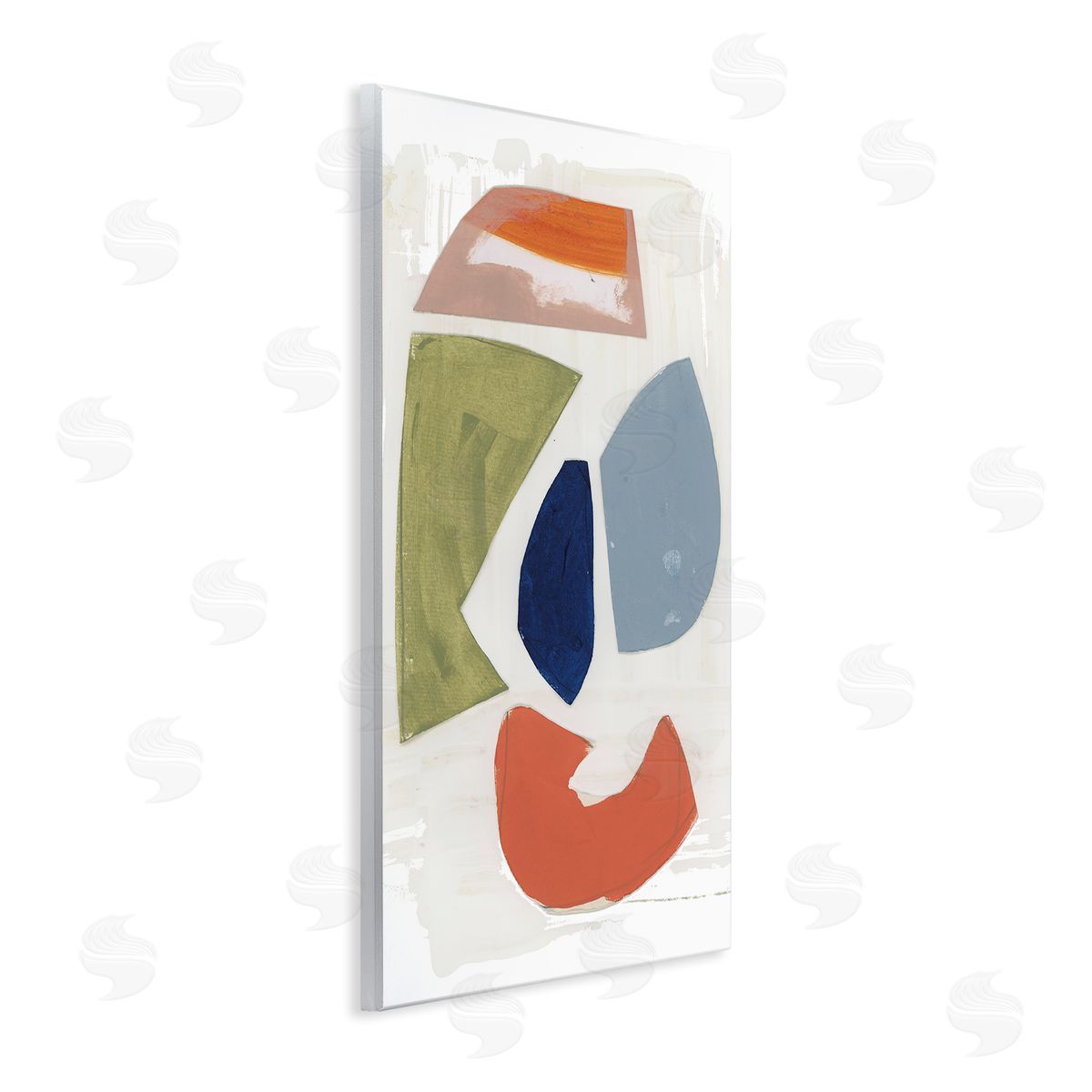 Unknown Artist Collage of Abstract Shapes Green Orange Blue Wall Plaque Art