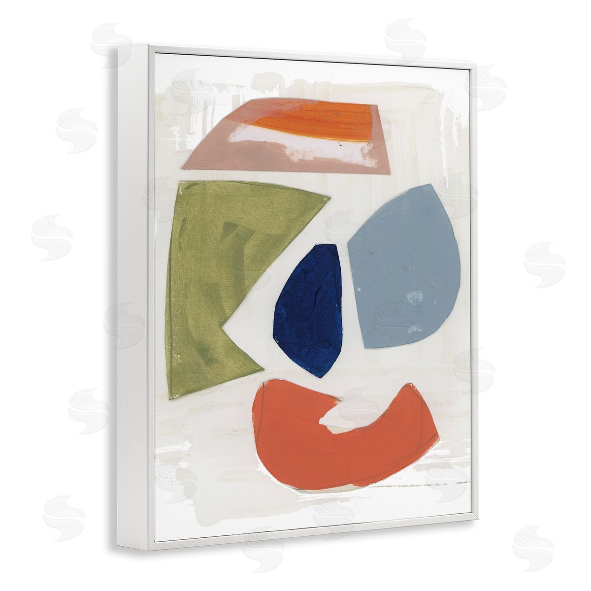 Unknown Artist Collage of Abstract Shapes Green Orange Blue White Framed Giclee Wall Art