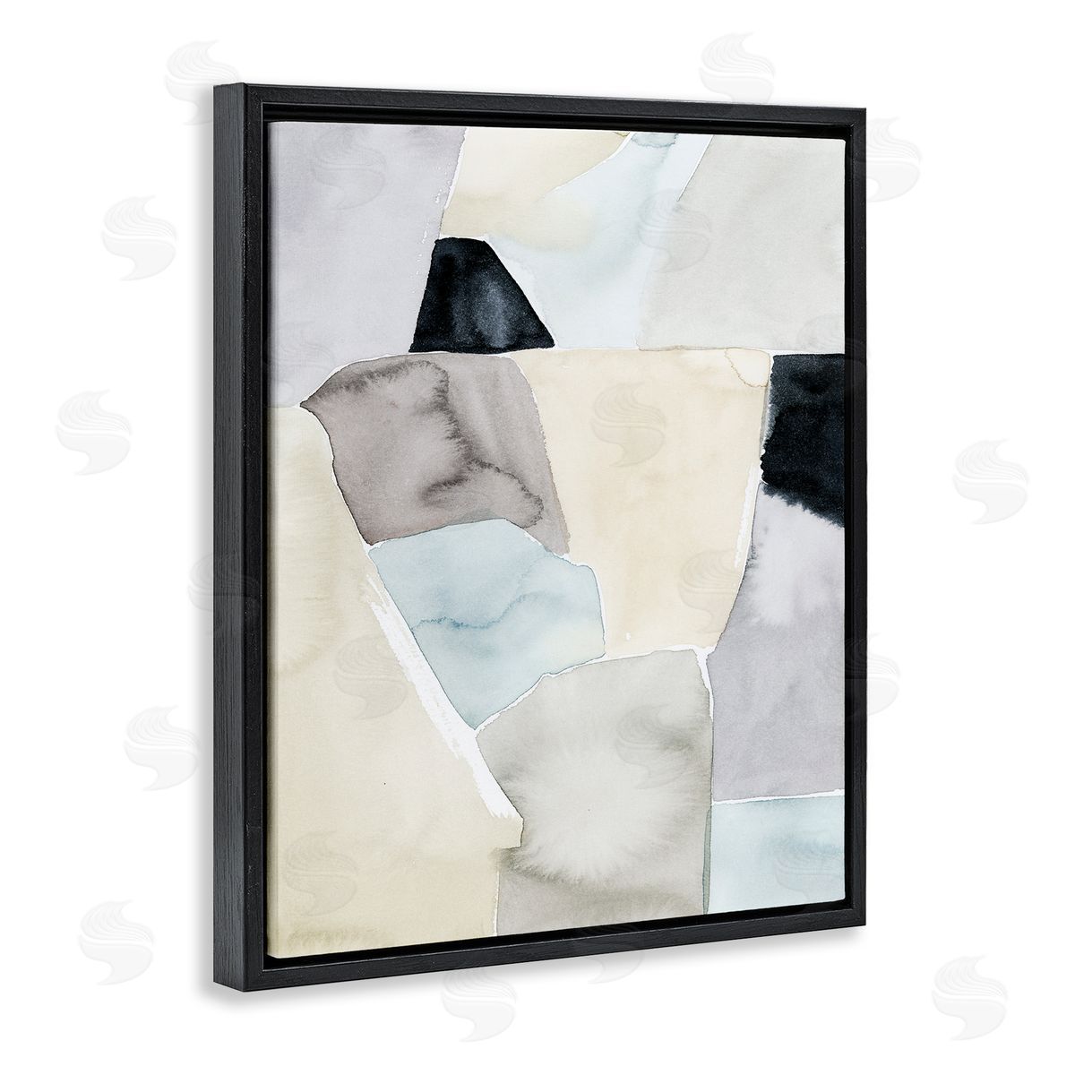 Grace Popp Abstract Rock Shapes Beige Brown Blue Black Floater Frame Canvas Art