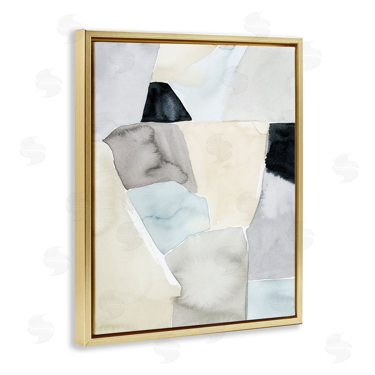 Grace Popp Abstract Rock Shapes Beige Brown Blue Gold Floater Frame Canvas Art
