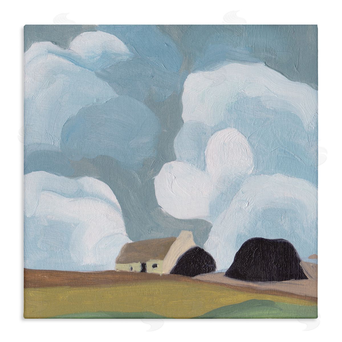 Melissa Wang Cloudy Sky Country Cottage Landscape Soft Meadow Stretched Canvas Wall Art Print