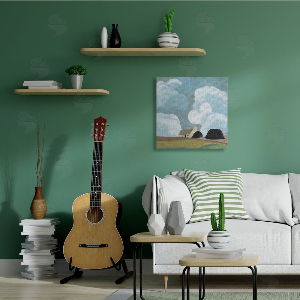 Melissa Wang Cloudy Sky Country Cottage Landscape Soft Meadow Canvas Wall Art in Room