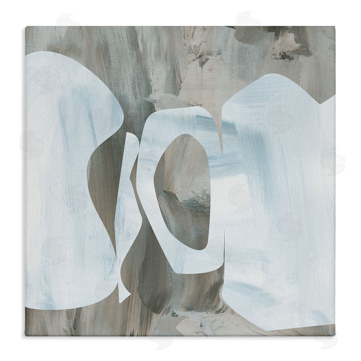 Melissa Wang Layered Abstract Shapes Grey Blue Brushstrokes Stretched Canvas Wall Art Print
