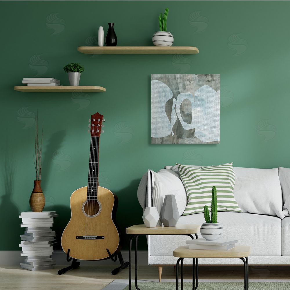 Melissa Wang Layered Abstract Shapes Grey Blue Brushstrokes Canvas Wall Art in Room