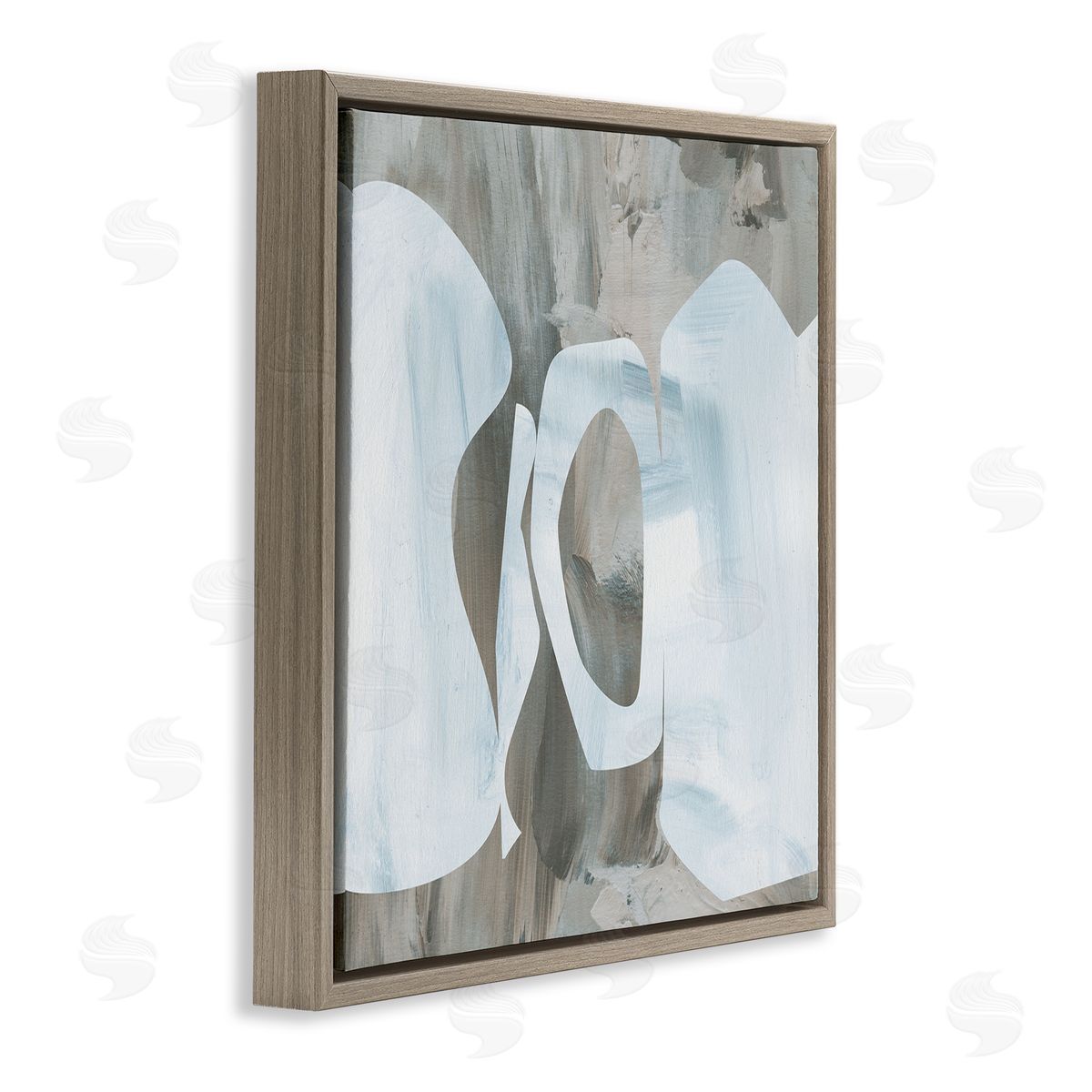Melissa Wang Layered Abstract Shapes Grey Blue Brushstrokes Brown Floating Frame Canvas Wall Art Print