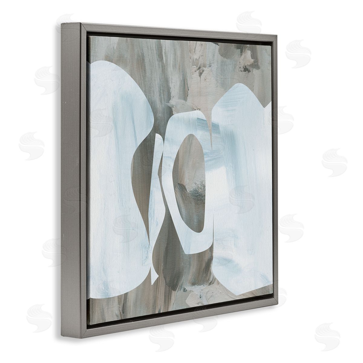 Melissa Wang Layered Abstract Shapes Grey Blue Brushstrokes Gray Floating Frame Canvas Wall Art Print