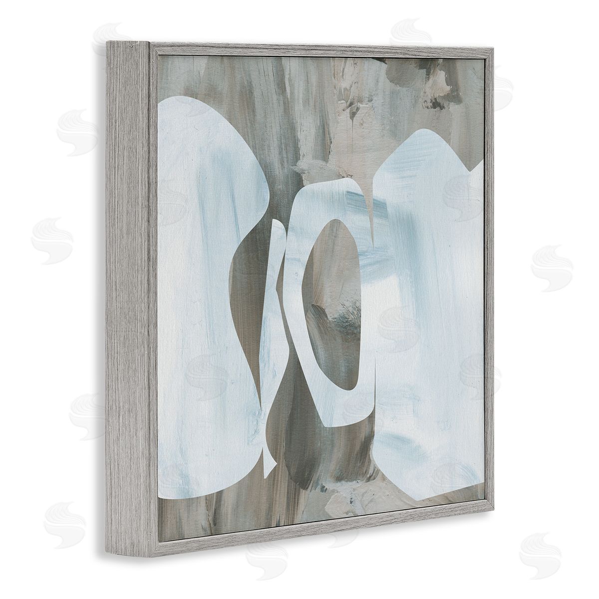 Melissa Wang Layered Abstract Shapes Grey Blue Brushstrokes Gray Framed Glicee Wall Art Print