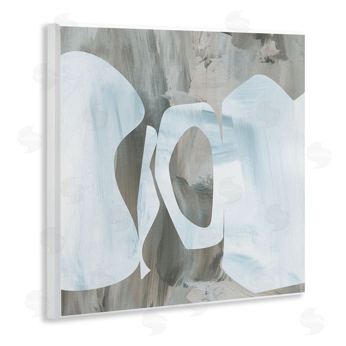 Melissa Wang Layered Abstract Shapes Grey Blue Brushstrokes Wooden Wall Plaque Art Print