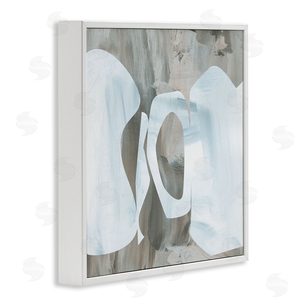 Melissa Wang Layered Abstract Shapes Grey Blue Brushstrokes White Framed Glicee Wall Art Print
