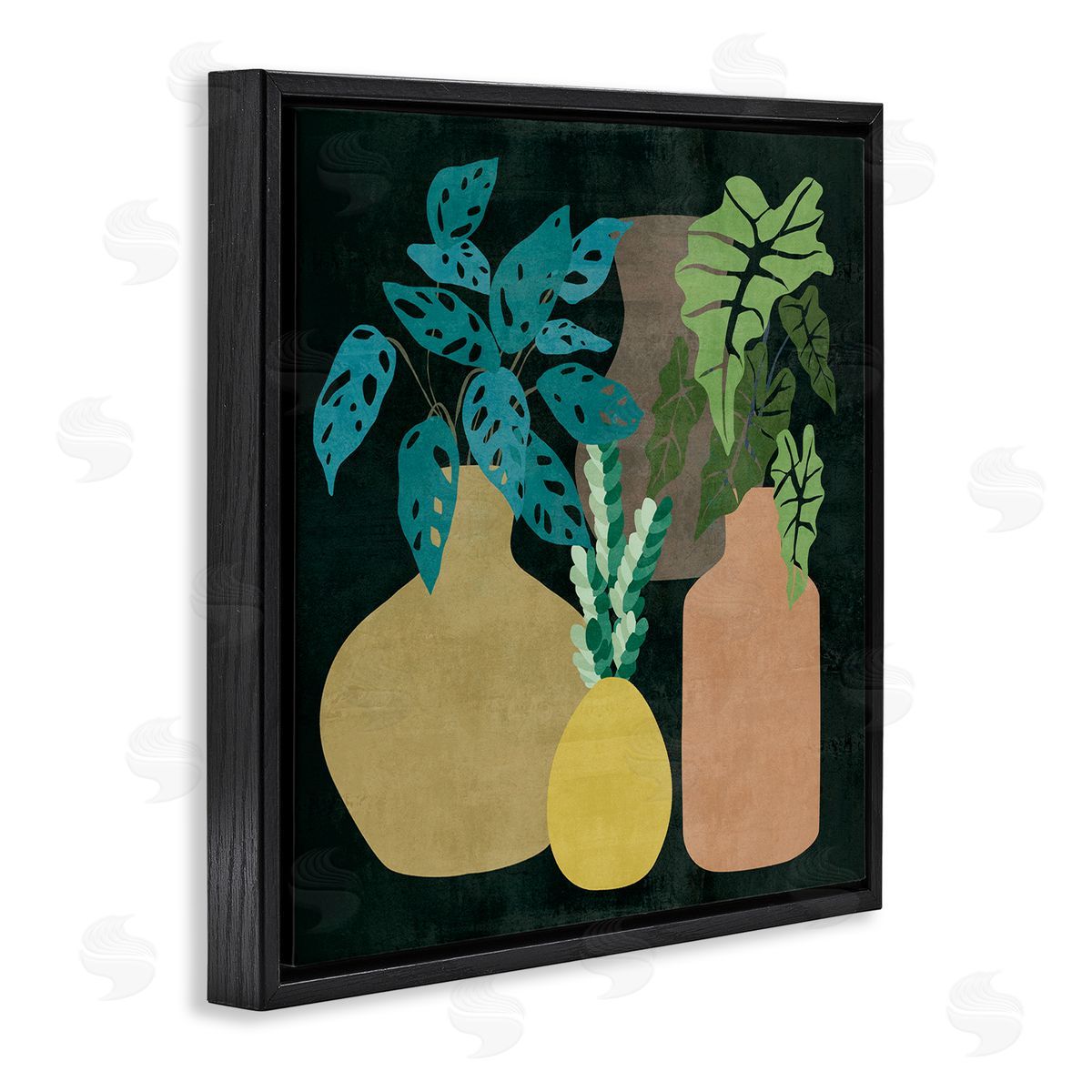 Melissa Wang Decorative Vases with Tropical Palms over Black Black Floating Frame Canvas Wall Art Print