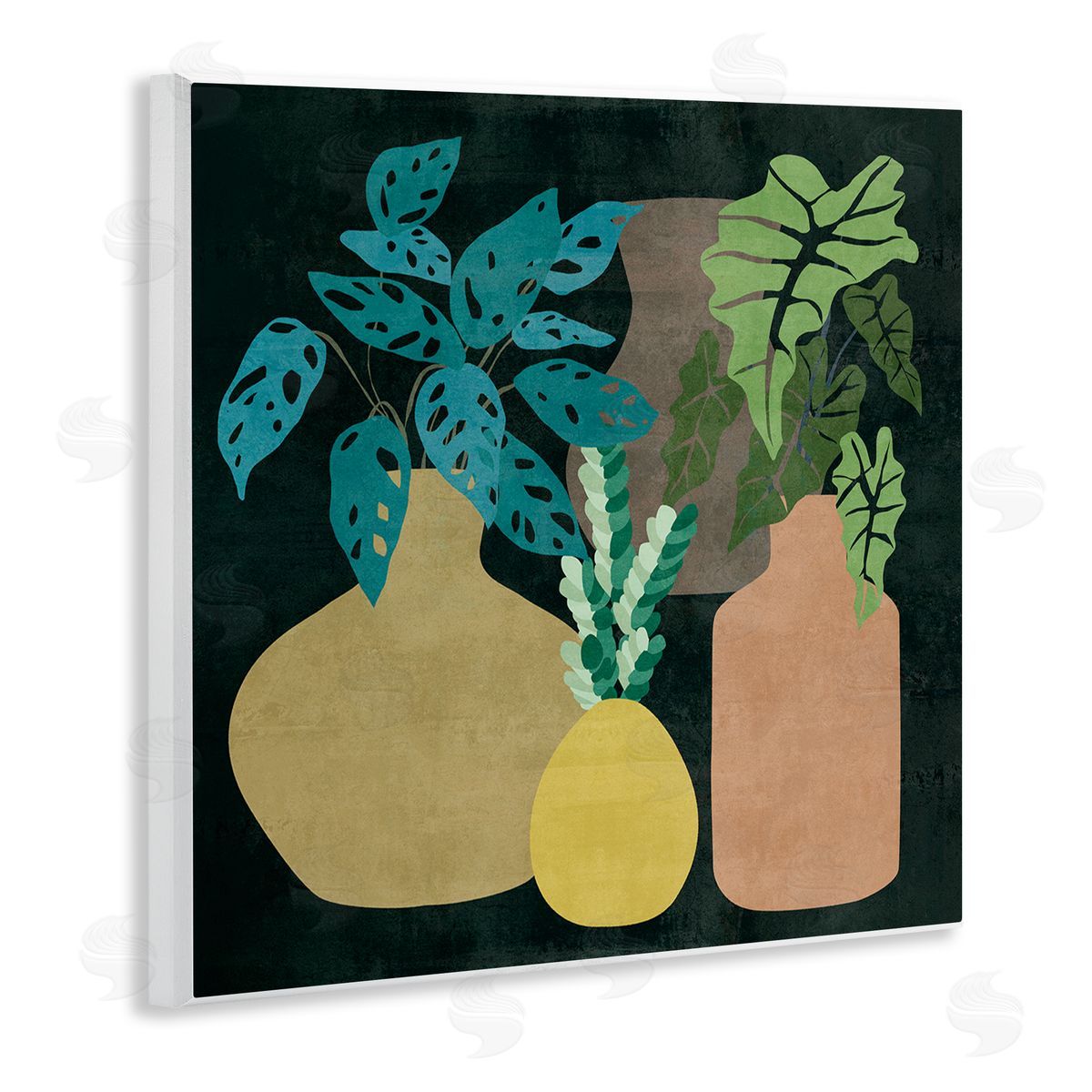 Melissa Wang Decorative Vases with Tropical Palms over Black Wooden Wall Plaque Art Print