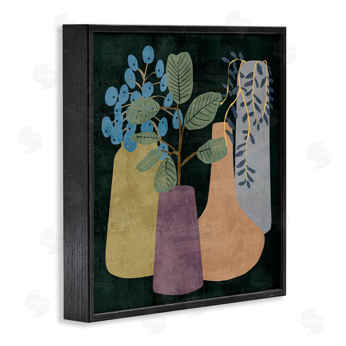 Melissa Wang Eucalyptus Plants in Decorative Vases over Black Black Framed Glicee Wall Art Print
