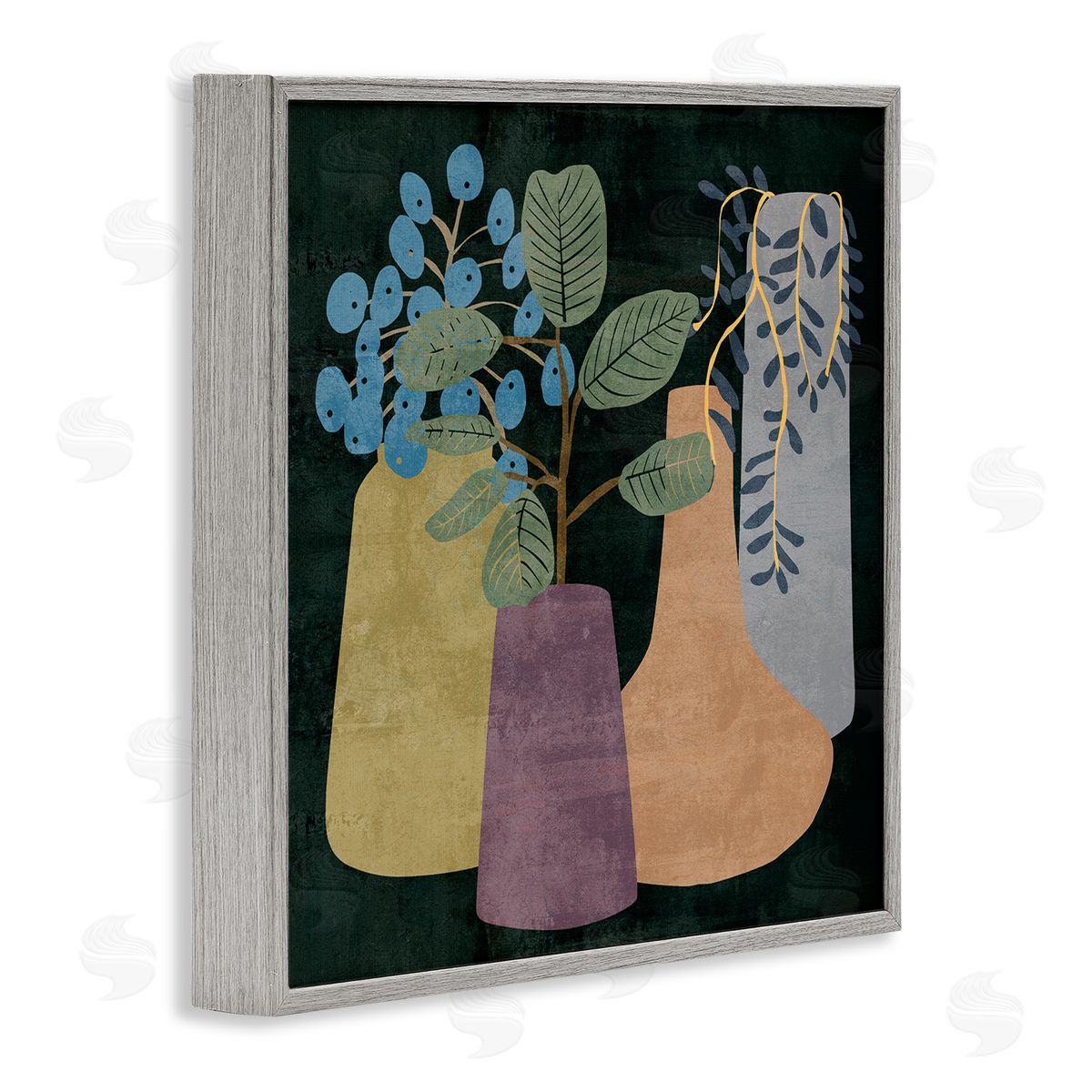 Melissa Wang Eucalyptus Plants in Decorative Vases over Black Gray Framed Glicee Wall Art Print