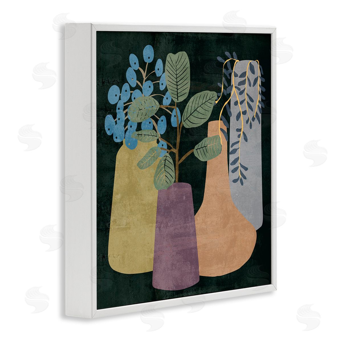 Melissa Wang Eucalyptus Plants in Decorative Vases over Black White Framed Glicee Wall Art Print