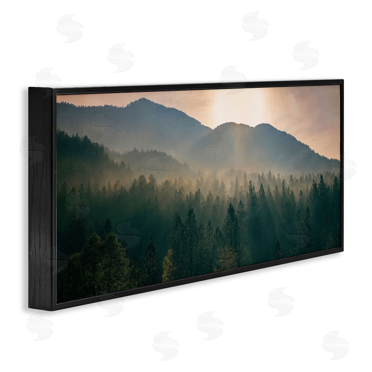 Morning Sun over Misty Trees Black Frame Print Wall Art, Home Decor by Dora Artemiadi