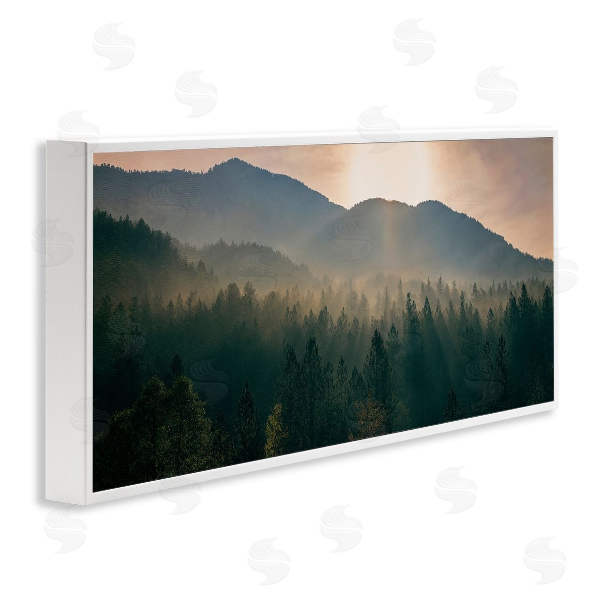 Morning Sun over Misty Trees White Frame Print Wall Art, Home Decor by Dora Artemiadi