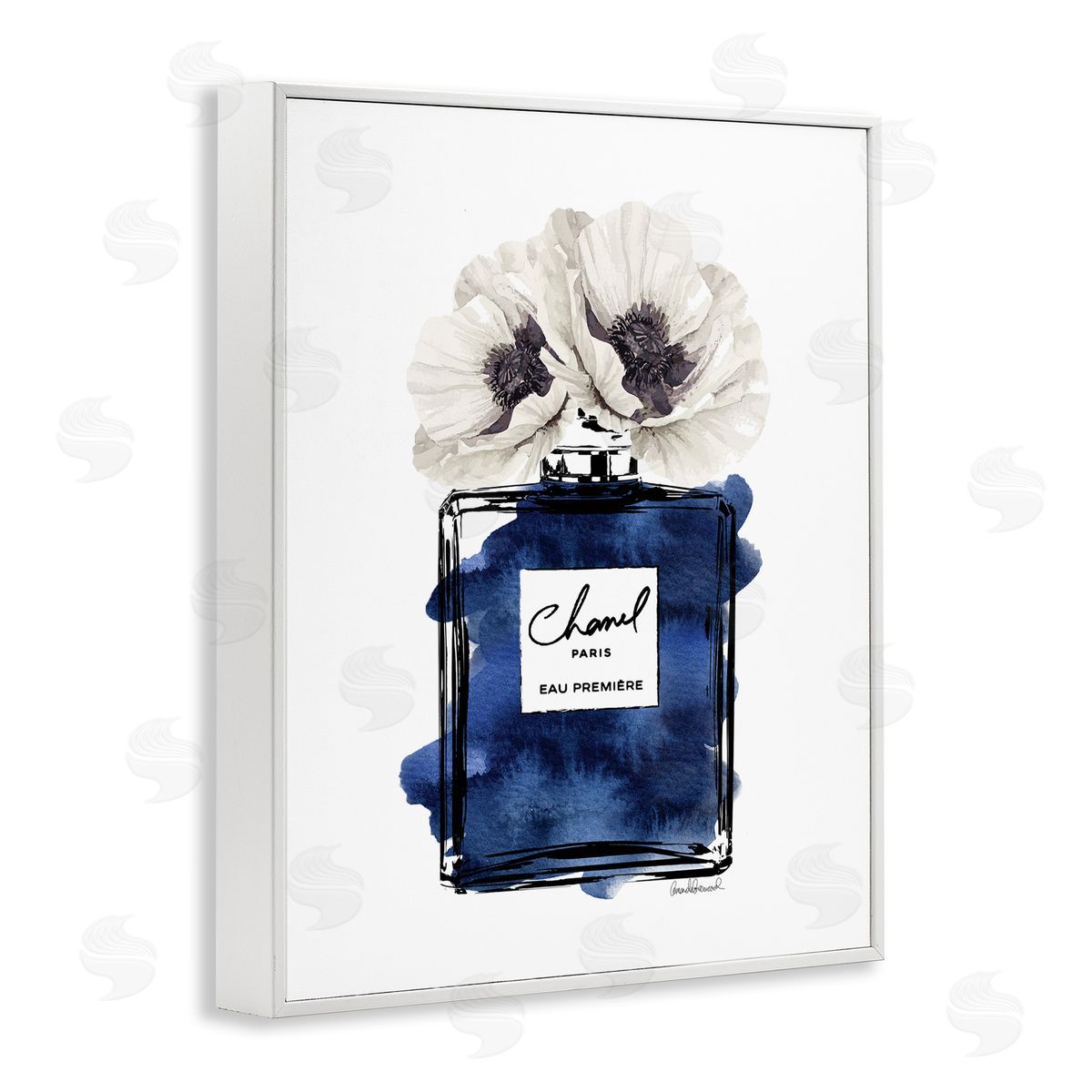 Fashion Fragrance Bottle with Florals White Frame Print Wall Art, Home Decor by Amanda Greenwood