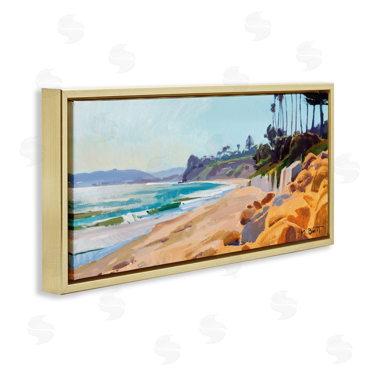Summer Beach Landscape Painting Gold Floating Frame Canvas Wall Art, Home Decor by Marcia Burtt