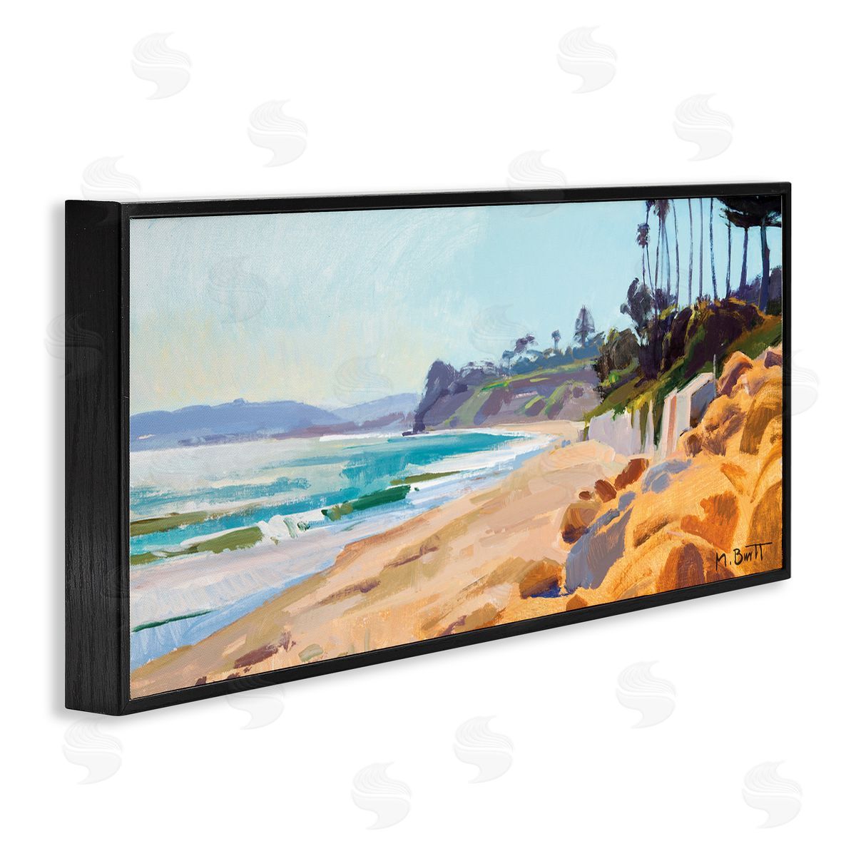 Summer Beach Landscape Painting Black Frame Print Wall Art, Home Decor by Marcia Burtt