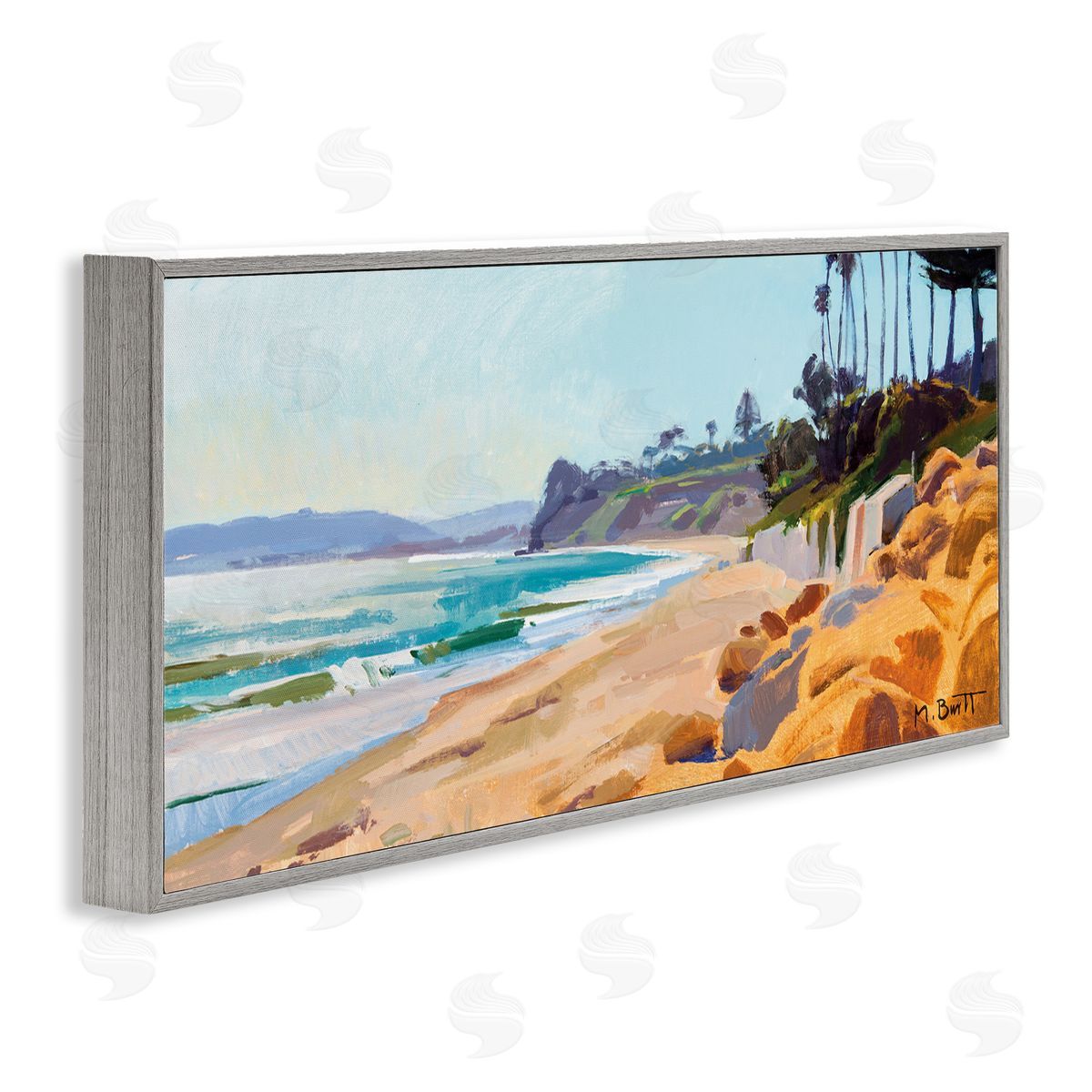 Summer Beach Landscape Painting Grey Frame Print Wall Art, Home Decor by Marcia Burtt
