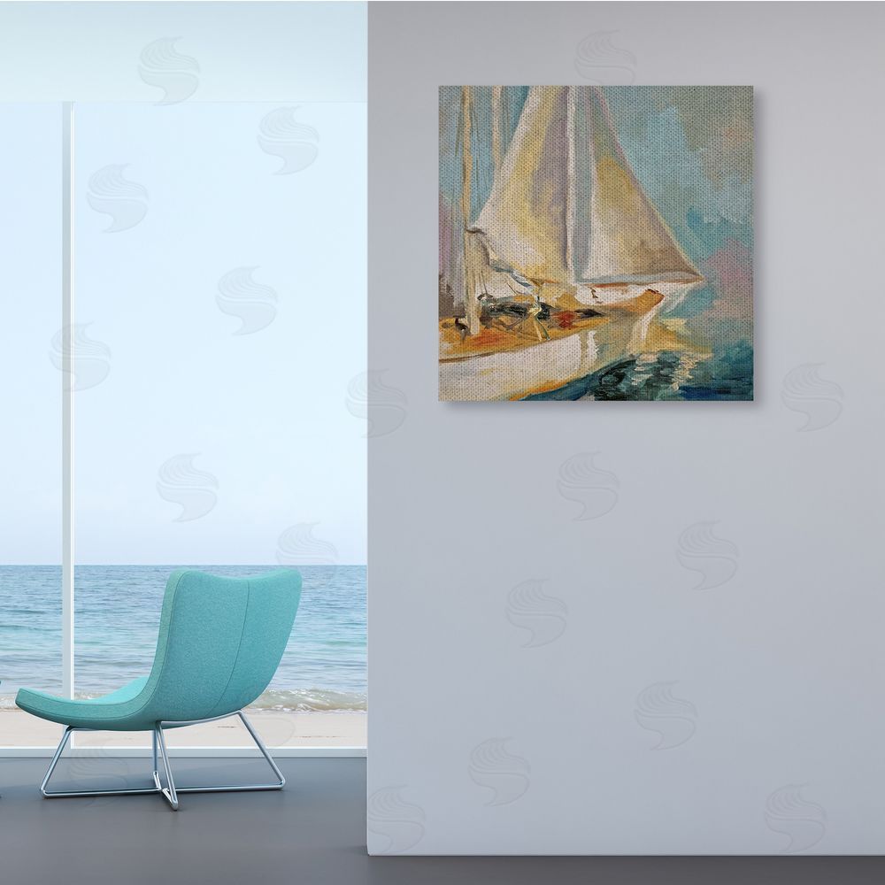Claire Cormany Traditional Nautical Sailboat on the Water Canvas Wall Art in Room