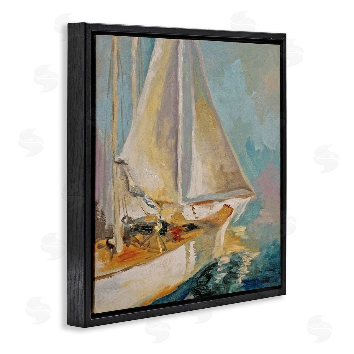 Claire Cormany Traditional Nautical Sailboat on the Water Black Floating Frame Canvas Wall Art Print