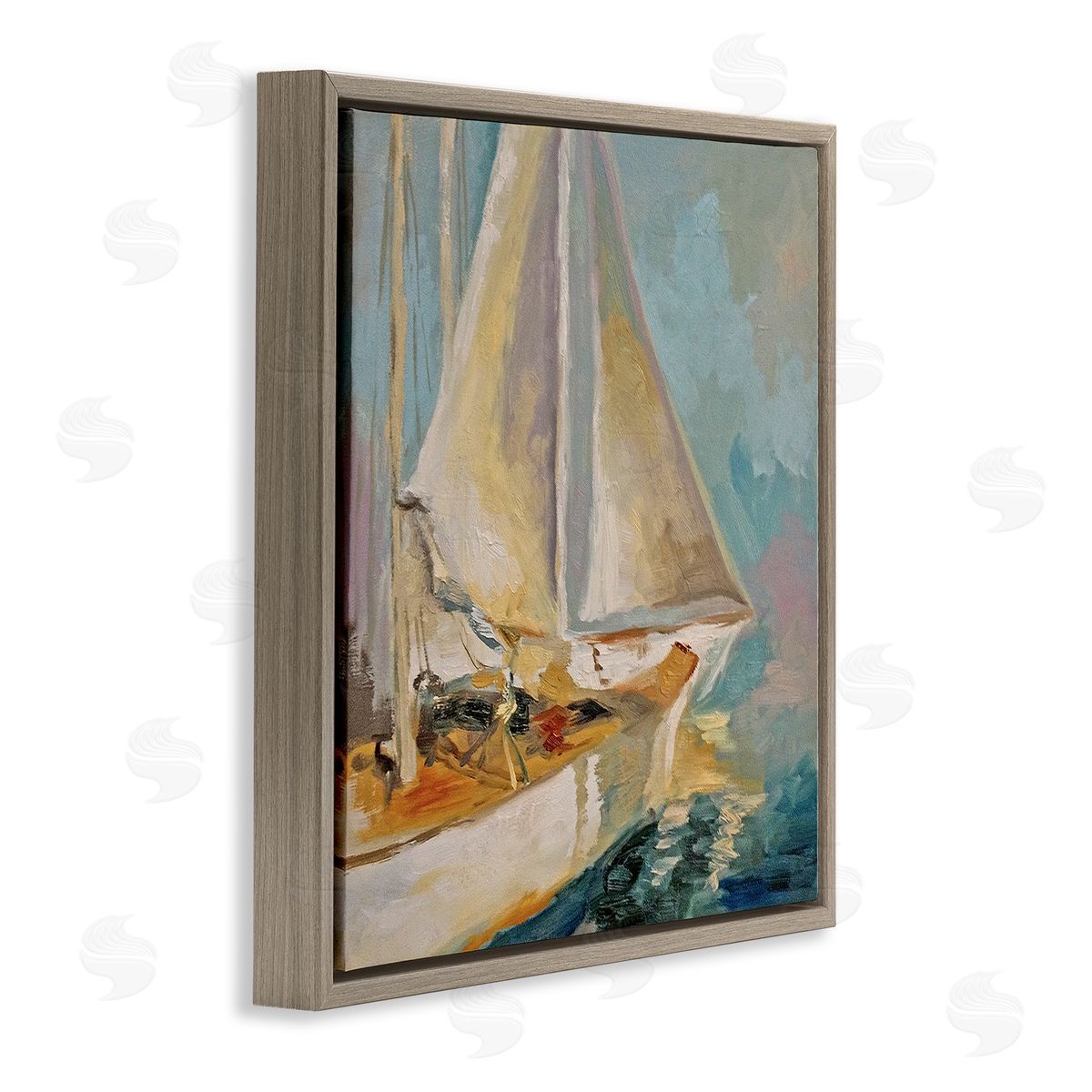 Claire Cormany Traditional Nautical Sailboat on the Water Brown Floating Frame Canvas Wall Art Print