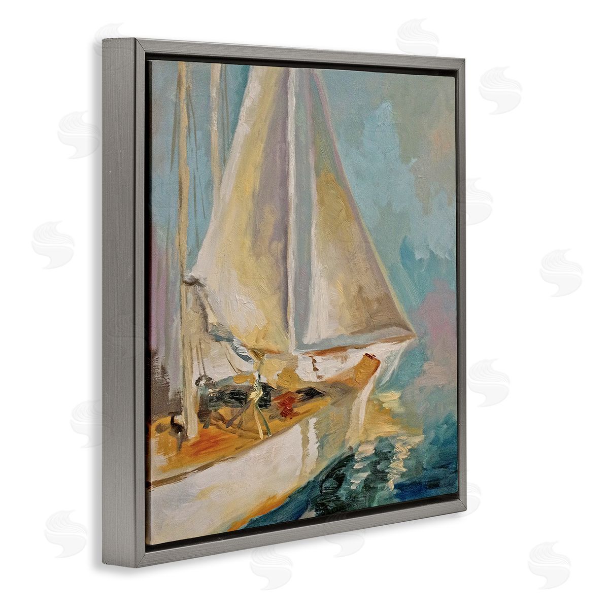 Claire Cormany Traditional Nautical Sailboat on the Water Gray Floating Frame Canvas Wall Art Print