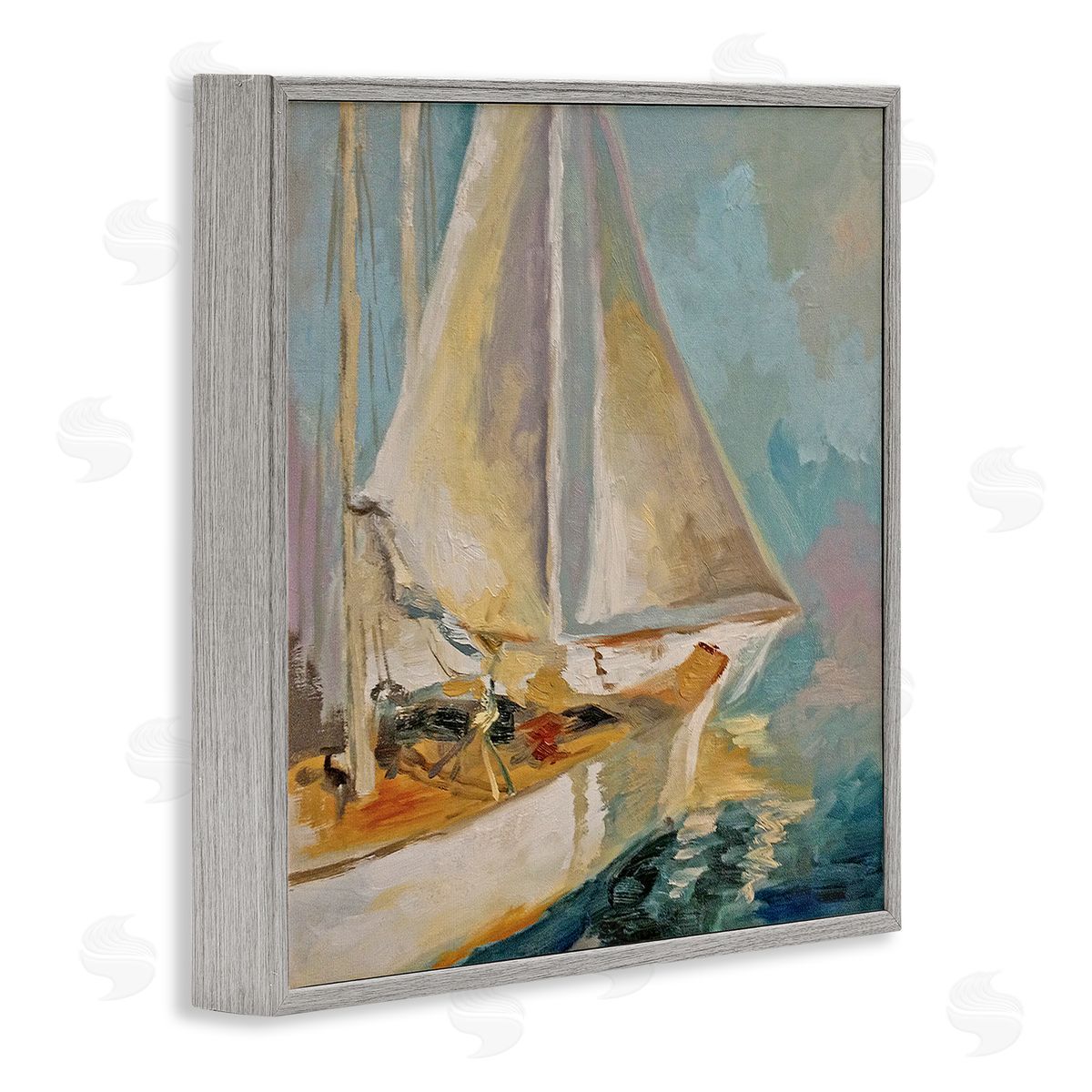 Claire Cormany Traditional Nautical Sailboat on the Water Gray Framed Glicee Wall Art Print