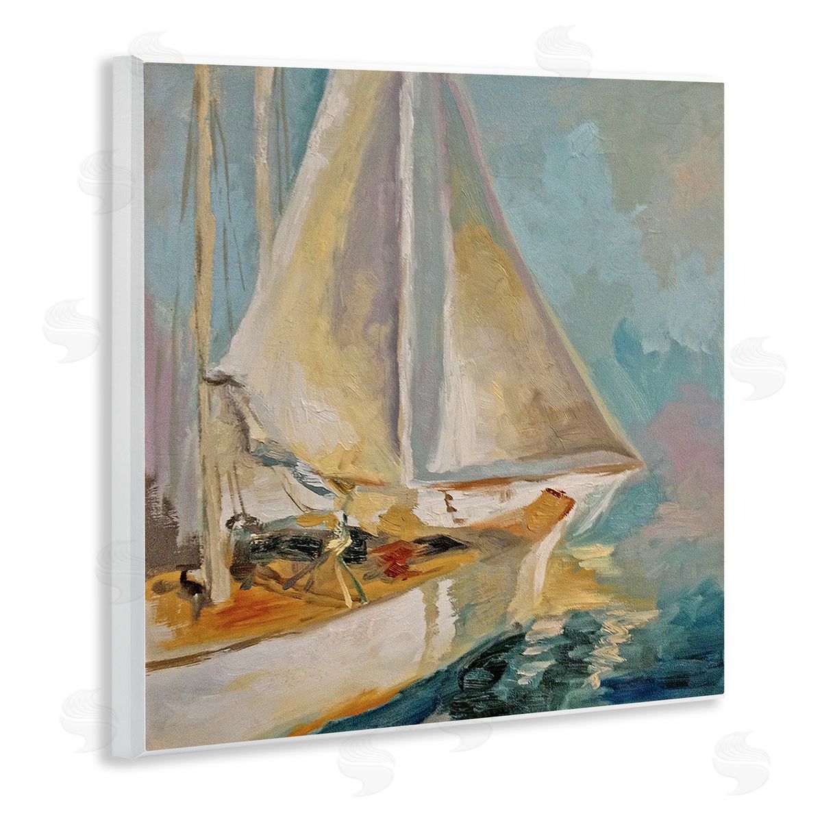 Claire Cormany Traditional Nautical Sailboat on the Water Wooden Wall Plaque Art Print